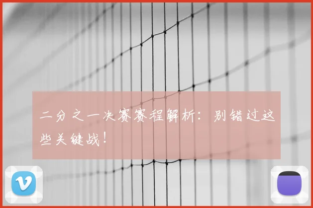 二分之一决赛赛程解析：别错过这些关键战！